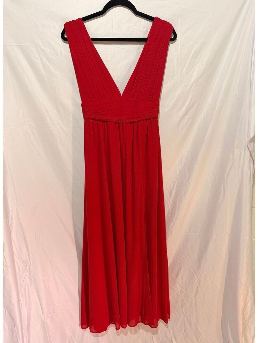 Lulus Red Chiffon Empire Waist Sleeveless Midi Dress Women's Small Formal NWT
